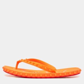 Christian Louboutin Orange Rubber Super Loubi  Flat Slides Size 39 