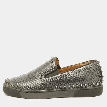 Christian Louboutin Grey Python Pik Boat Slip On Sneakers Size 40.5