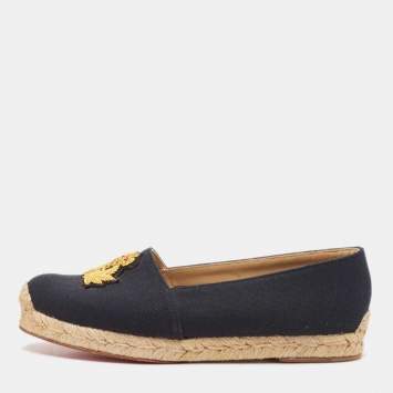Pre Owned Christian Louboutin Navy Blue Canvas Lougalia Espadrille Flats Size 36