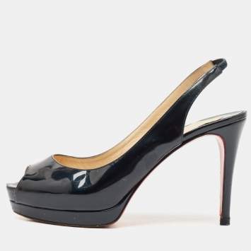 Pre Owned Christian Louboutin Green Patent Private Number Slingback Pumps Size 38