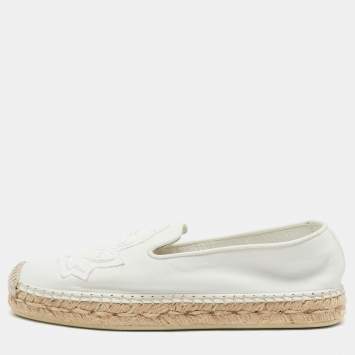 Pre Owned Christian Louboutin White Leather Nanou Orlato Espadrille Flats Size 35