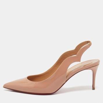 Pre Owned Christian Louboutin Beige Patent Leather Hot Chick Pumps Size 37