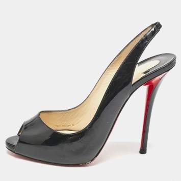 Pre Owned Christian Louboutin Black Patent Leather Private Number Peep Toe Pumps Size 39