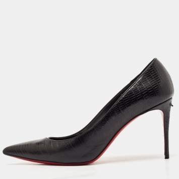 Pre Owned Christian Louboutin Black Lizard Embossed Leather Pigalle Follies Pumps Size 40
