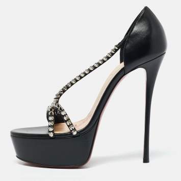 Christian Louboutin Black Leather So Spike Alta Sandals Size 39