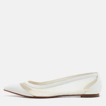 Christian Louboutin White Leather and Mesh Galativi Ballet Flats Size 37