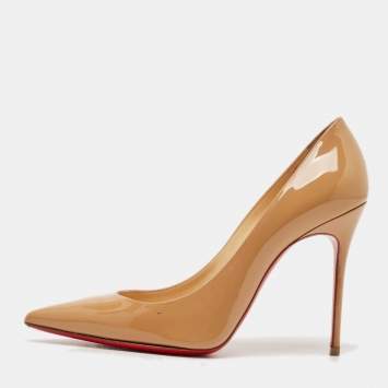 Pre Owned Christian Louboutin Beige Patent Leather Pigalle Pumps Size 37.5