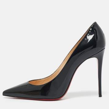 Pre Owned Christian Louboutin Black Patent Leather Kate Pumps Size 37.5