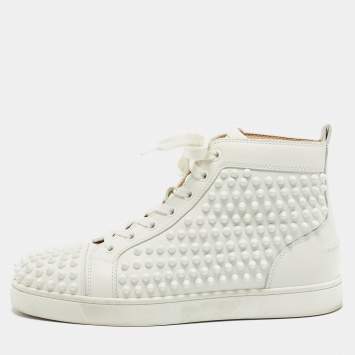Pre Owned Christian Louboutin White/Silver Leather Louis Spikes High Top Sneakers Size 39