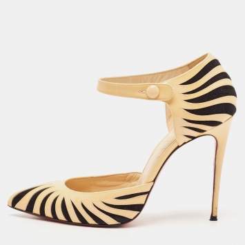Christian Louboutin Beige/Black Patent Leather Last Empress Mary Jane Pumps Size 38.5