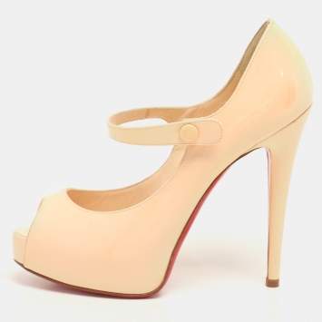 Pre Owned Christian Louboutin Beige Patent Leather Alta Platform Pumps Size 36