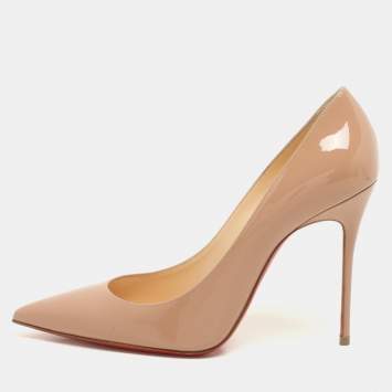Pre Owned Christian Louboutin Beige Patent Leather Decollete Pumps Size 39