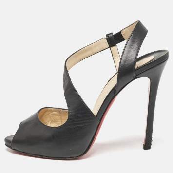 Christian Louboutin Black Leather Viveka Cross Strap Platform Sandals Size 39.5