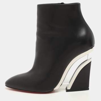 Christian Louboutin Black Leather Levitibootie Ankle Length Boots Size 37