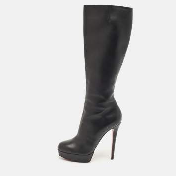 Christian Louboutin Black Leather Bianca Platform Knee Length Boots Size 39