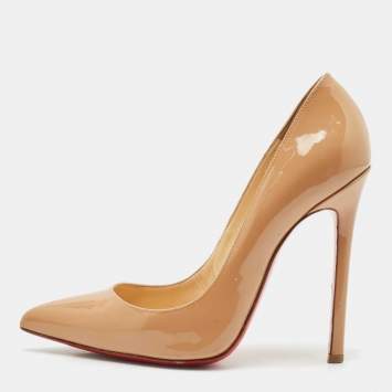 Pre Owned Christian Louboutin Beige Patent Leather So Kate Pumps Size 37.5