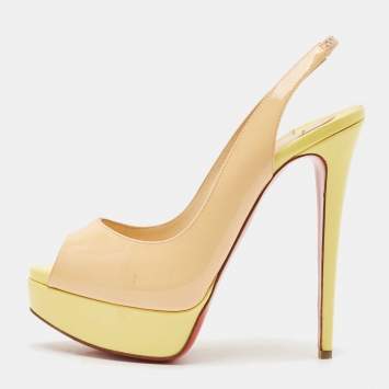 Pre Owned Christian Louboutin Multicolor Patent Leather Lady Peep Slingback Pumps Size 37