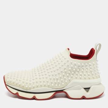 مملوكة مسبقًا Christian Louboutin White Fabric donna High Top Sneakers Size 41