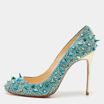 Pre Owned Christian Louboutin Multicolor Crystals and Suede Tibur Pumps Size 38              