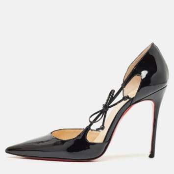 Christian Louboutin Black Patent Leather Thanx D'orsay Pumps Size 38.5