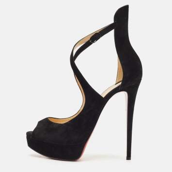 Christian Louboutin Black Suede Marlenalta Platform Sandals Size 41
