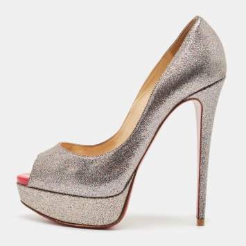Pre Owned Christian Louboutin Multicolor Glitter Very Prive Peep Toe Pumps Size 37.5