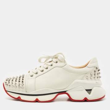 Christian Louboutin White Leather Spike Lace Up Sneakers Size 39.5