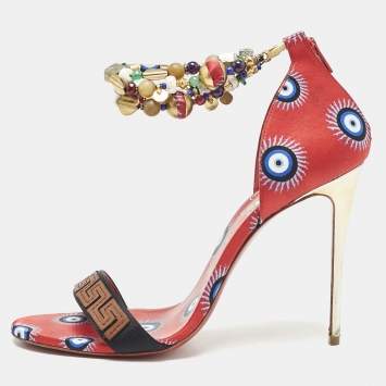 Christian Louboutin Red Satin Konstantinella Ankle Strap Sandals Size 40