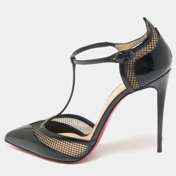 Christian Louboutin Black Patent Leather and Mesh Mrs. Early Pumps Size 40.5