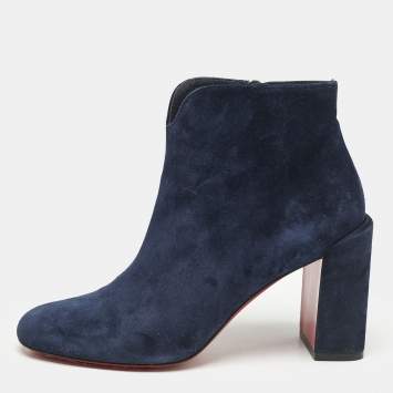 Christian Louboutin Navy Blue Suede Castarika Ankle Length Boots Size 38