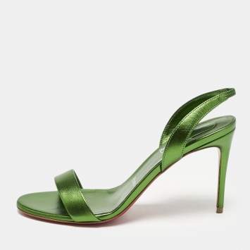 Christian Louboutin Metallic Green Leather O Marylin Slingback Sandals Size 38