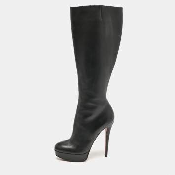 Christian Louboutin Black Leather Bianca Botta Knee High Boots Size 37.5