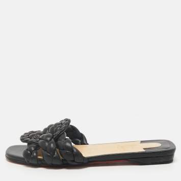Christian Louboutin Black Woven Leather Marmella  Flat Slides Size 36