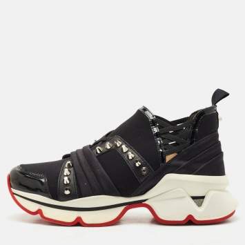 Christian Louboutin Black Neoprene 123 Run Sneakers Size 37.5