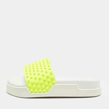 Christian Louboutin Yellow Rubber Spike Pool Fun Slide Sandals Size 41
