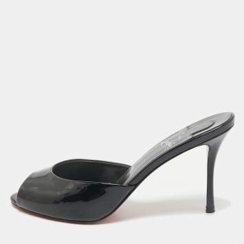 Pre Owned Christian Louboutin Black Patent Leather Me Dolly Slide Sandals Size 39
