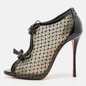 Christian Louboutin Black Patent Leather and Mesh Empiralta Booties Size 40.5