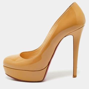Christian Louboutin Beige Patent Leather Bianca Platform Pumps Size 38.5