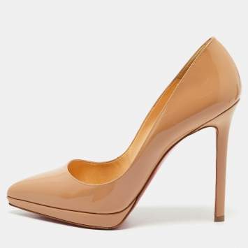 Christian Louboutin Beige Patent Leather Pigalle Plato Pumps Size 38