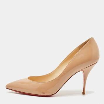 Pre Owned Christian Louboutin Beige Patent Leather Piou Piou Pumps Size 38