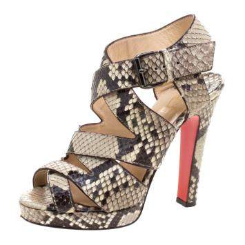 Pre Owned Christian Louboutin Two Tone Python Leather Criss Cross Strap Platform Sandals Size 37