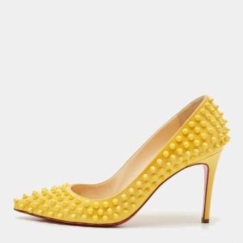 Christian Louboutin Yellow Patent Leather Pigalle Spikes Pumps Size 39