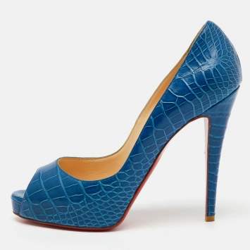 Christian Louboutin Blue Crocodile Leather Very Prive Peep Toe Pumps Size 39.5