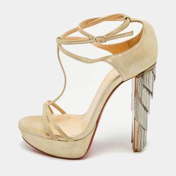 Christian Louboutin Beige Suede Ankle Strap Sandals Size 36.5