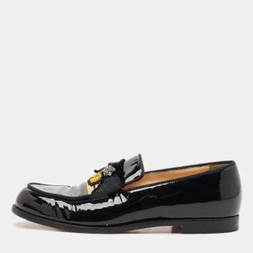 Christian Louboutin Black Patent Leather Slip On Loafers Size 37