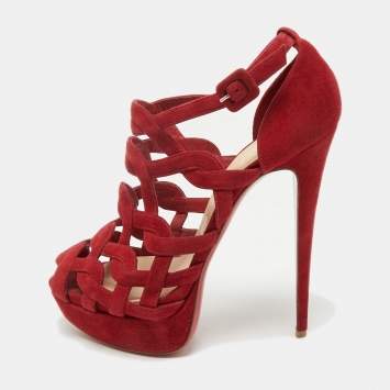 Christian Louboutin Red Suede Larissa Ankle Strap Sandals Size 39