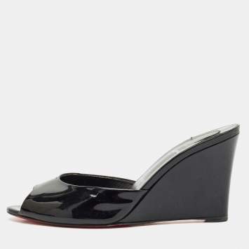 Christian Louboutin Black Patent Leather Me Dolly Zeppa Wedge Sandals Size 42