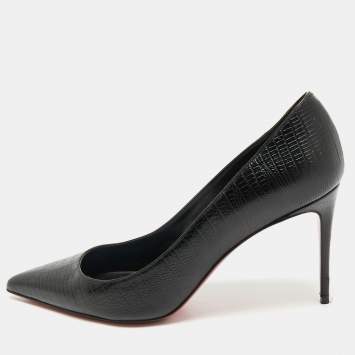 Christian Louboutin Black Lizard Embossed Leather Kate Pumps Size 41