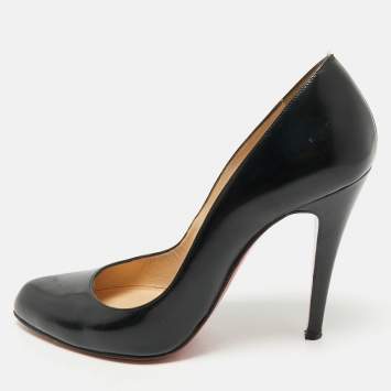 Pre Owned Christian Louboutin Black  Leather Decollete Pumps Size 37.5