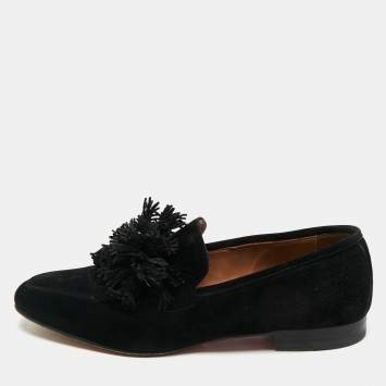 Christian Louboutin Black Suede Tassel Accents Loafers Size 43